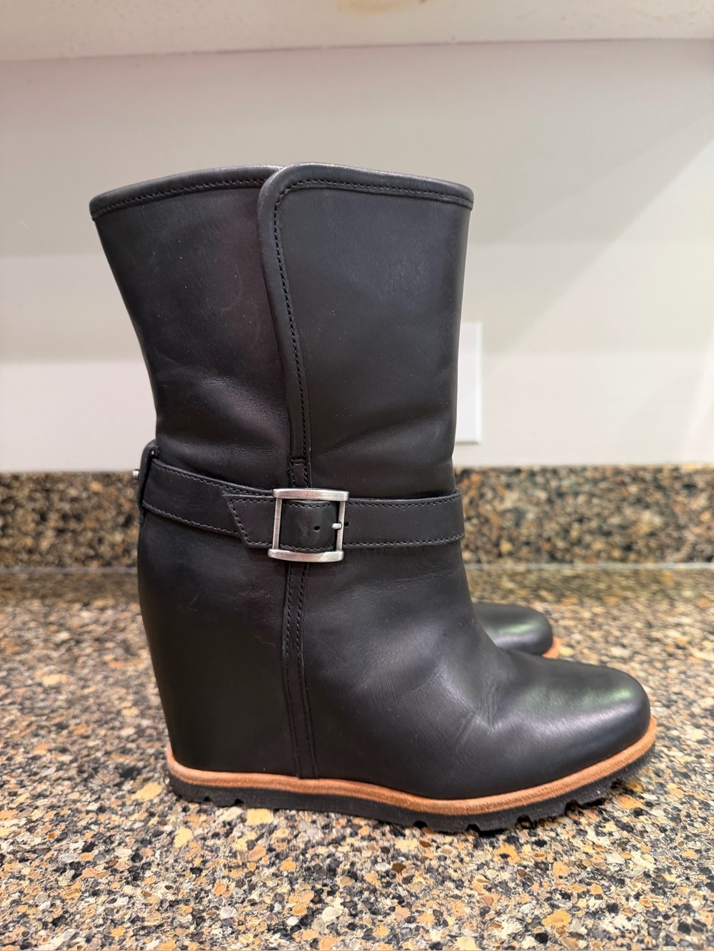 Ugg ellecia 6.5 Black Wedge Ankle Boots with Buckle Strap